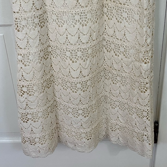 Bohemian Cream Lace Crochet Bell Sleeve Dress Womens S/M Cottagecore Romantic - Picture 7 of 12